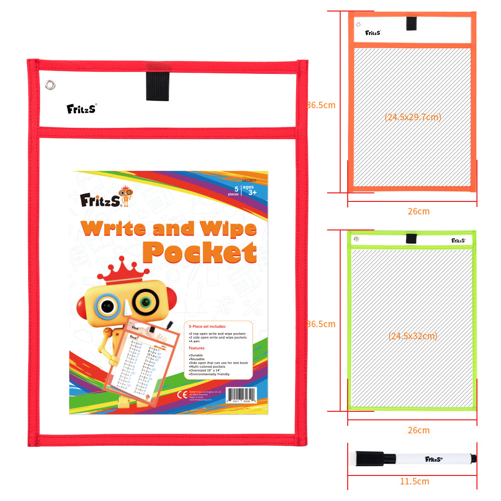 Write and Wipe Pocket 5 pcs pack | 抹寫作業袋 | 寫字練習教具