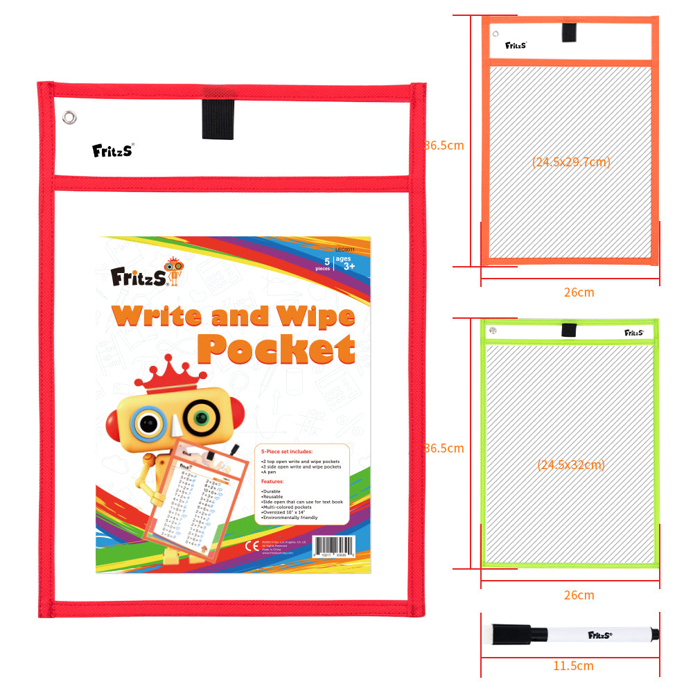 Write Wipe Pockets Write and Wipe Pocket 5 pcs pack | 抹寫作業袋 | 寫字練習教具 – FritzS Learning