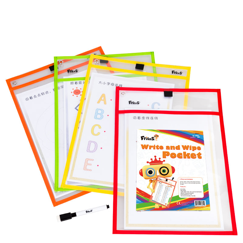 Write Wipe Pockets Write and Wipe Pocket 5 pcs pack | 抹寫作業袋 | 寫字練習教具 – FritzS Learning